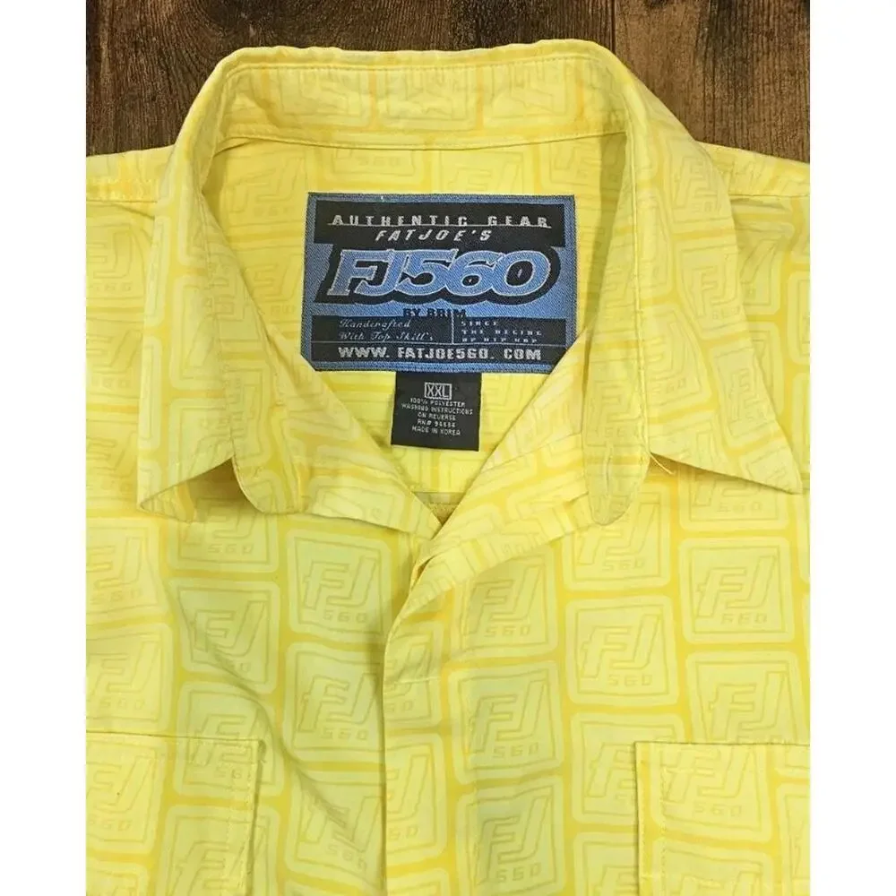 Vintage FJ 560 AOP Mens‎ 2XL Yellow Fat Joe Retro 90s Y2K Hip Hip Rap
